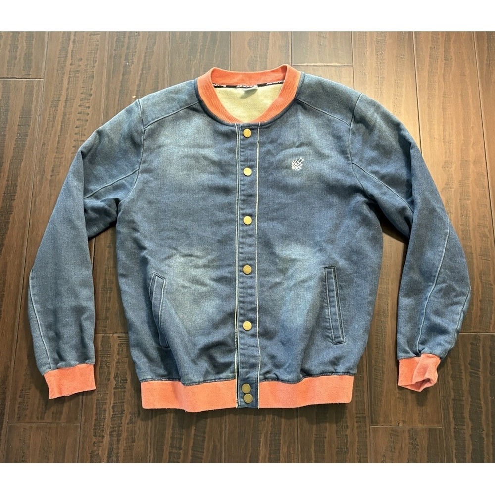 Jed North Jacket Mens L Snap Up Blue Chambray Pockets Comfort Sweatshirt Comfort